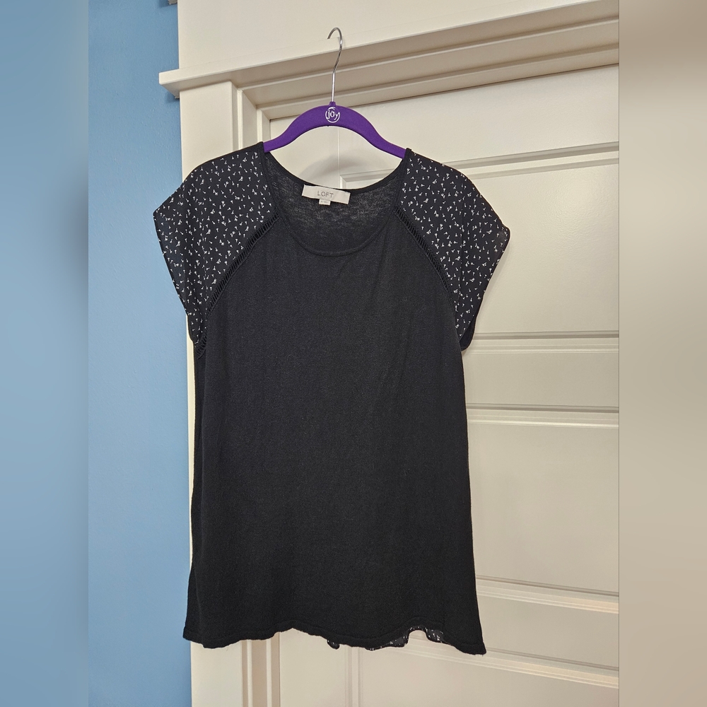 LOFT Black knit top with peplum back, size Medium